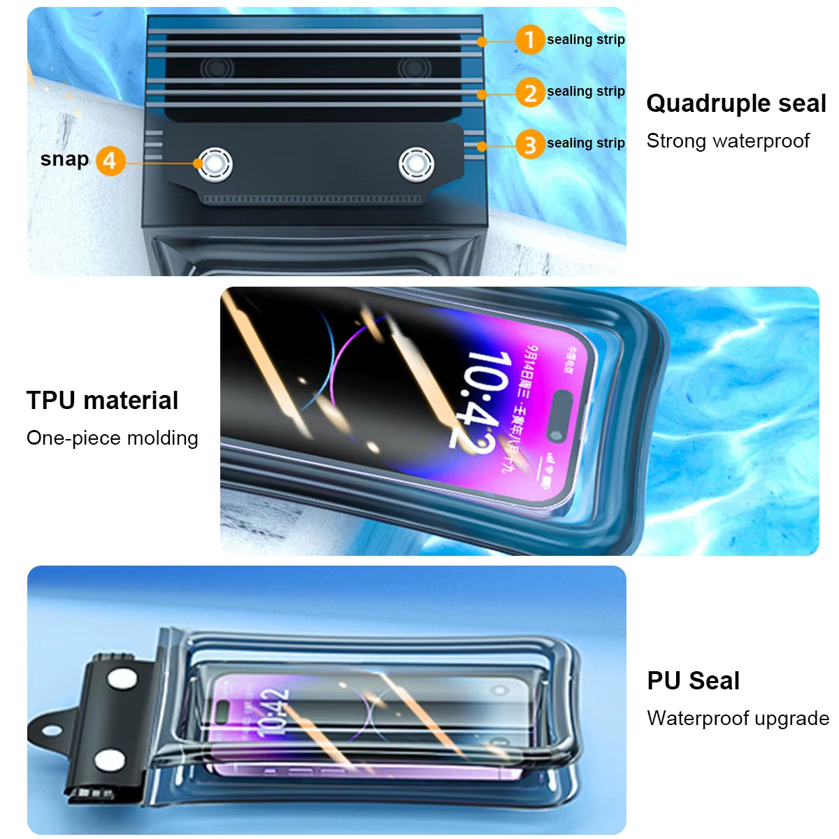 FONKEN Floating Waterproof Phone Case Full View Swimming Bag Underwater Snow Rainforest Transparent Dry Bag Waterproof Cover