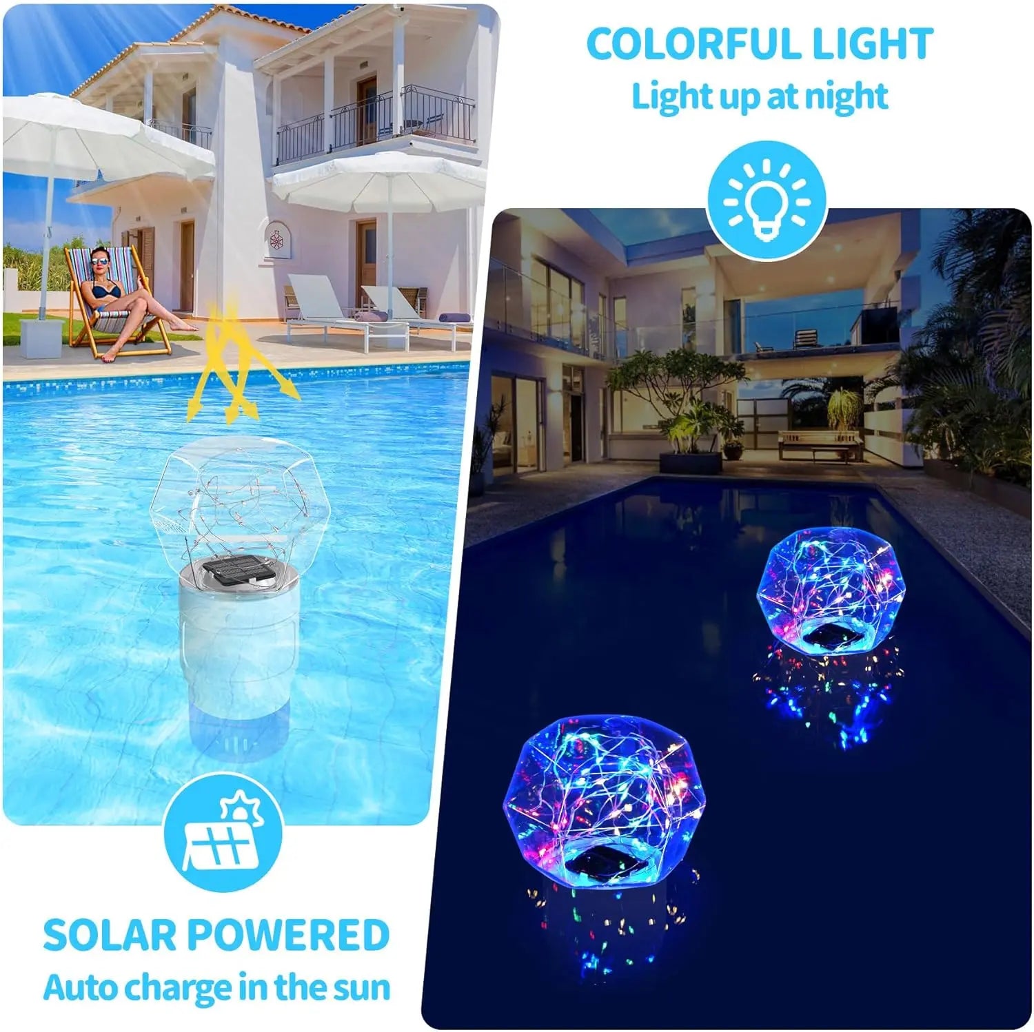 Solar Chlorine Floater,Pool Chlorines Floater with Colorful Lights,Chlorine Floaters with Diamond Shapes,Adjustable Flow Chlorines Dispenser for Pool,Hot Tub Chlorines Floaters Dark Blue Outdoorfun Garden Decor Summer Fun