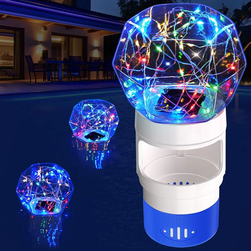 Solar Chlorine Floater,Pool Chlorines Floater with Colorful Lights,Chlorine Floaters with Diamond Shapes,Adjustable Flow Chlorines Dispenser for Pool,Hot Tub Chlorines Floaters Dark Blue Outdoorfun Garden Decor Summer Fun