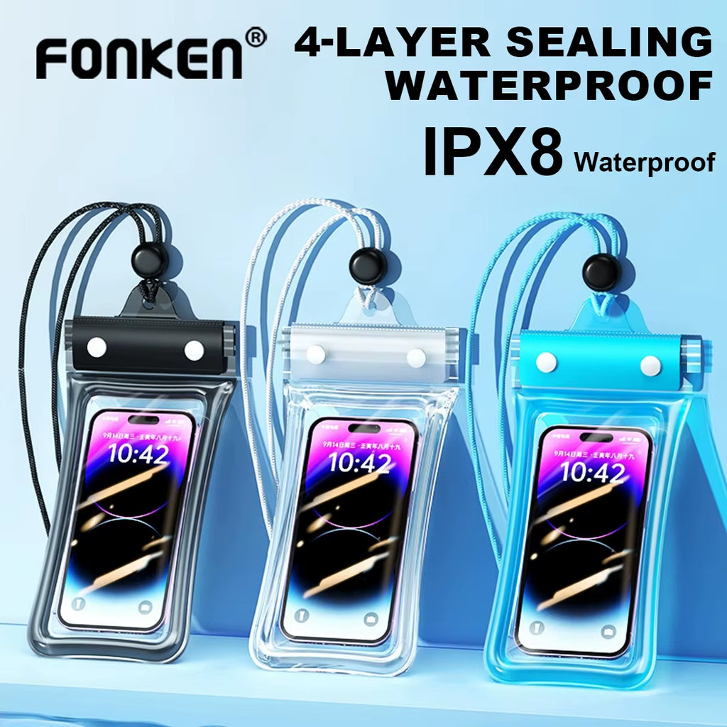 FONKEN Floating Waterproof Phone Case Full View Swimming Bag Underwater Snow Rainforest Transparent Dry Bag Waterproof Cover